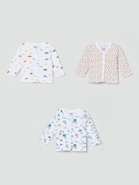 

max Infant Boys Pack Of 3 Printed Pure Cotton Jhablas, White