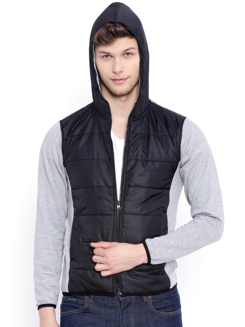 

Campus Sutra Black & Grey Hooded Jacket
