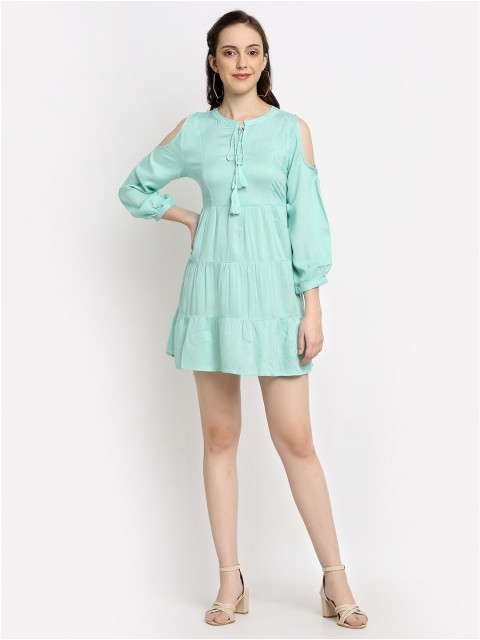 

DIVA WALK EXCLUSIVE Green Tie-Up Neck Mini Dress