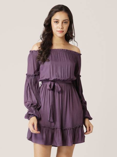 

DIVA WALK EXCLUSIVE Women Purple Off-Shoulder Dress
