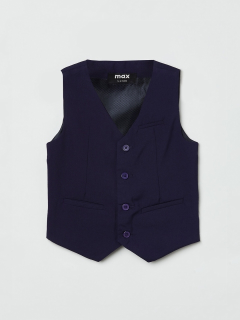 

max Boys Navy Blue Solid Pure Cotton Woven Waistcoat
