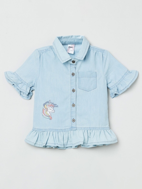 

max Girls Blue Pure Cotton Shirt Style Top