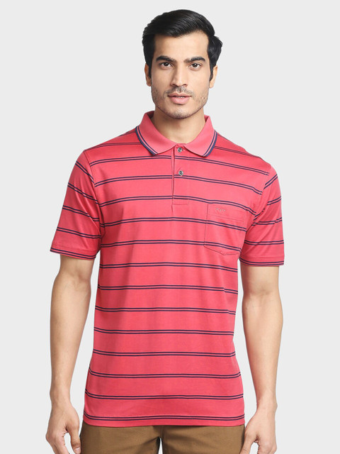 

ColorPlus Men Red Striped Polo Collar T-shirt