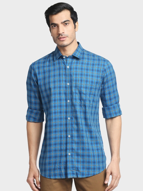 

ColorPlus Men Blue Tailored Fit Checked Casual Shirt