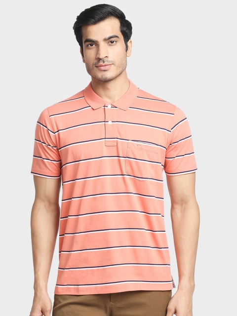 

ColorPlus Men Orange & Navy Blue Striped Polo Collar T-shirt