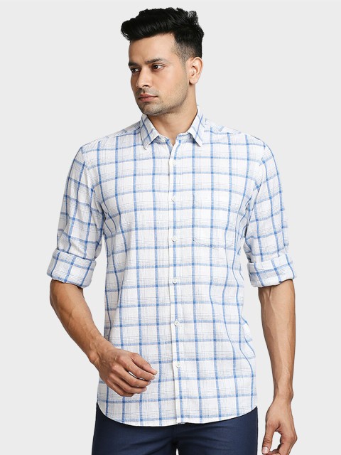 

ColorPlus Men Blue Tailored Fit Checked Casual Shirt