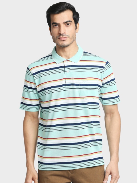 

ColorPlus Men Blue Striped Polo Collar T-shirt
