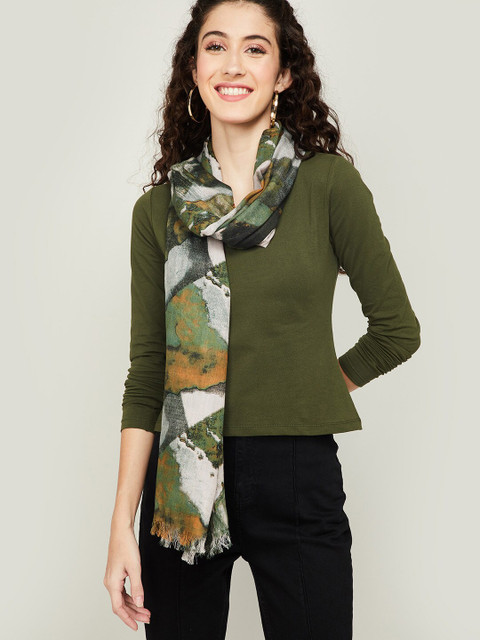

Ginger by Lifestyle Women Green & White Printed Stole