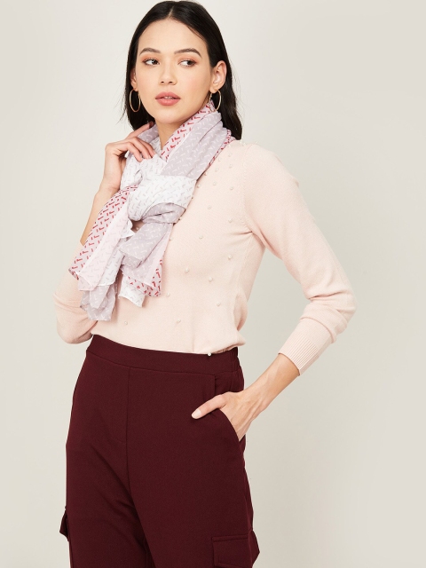 

Ginger by Lifestyle Women Off White & Pink Printed Stole