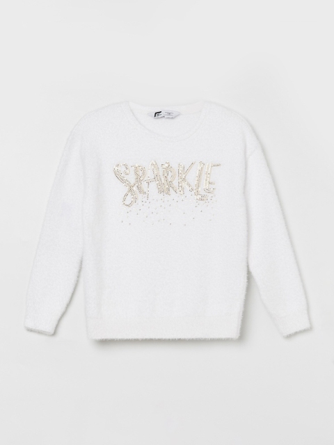 

Fame Forever by Lifestyle Girls Off White & Gold-Toned Typography Printed Sweater Vest with Embellished