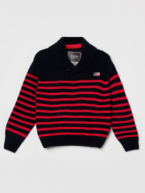 

max Boys Navy Blue & Red Striped Acrylic Pullover