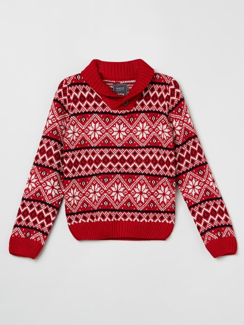 

max Boys Red & White Pure Acrylic Pullover