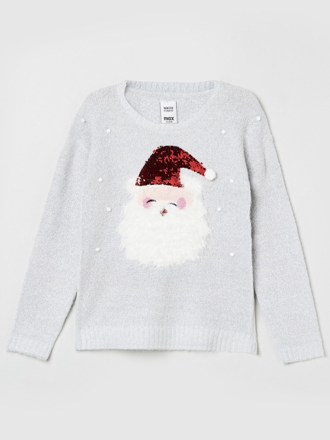 

max Girls Grey & Red Printed Pullover