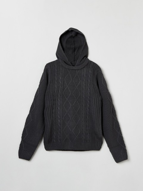

max Boys Charcoal Cable Knit Hooded Pullover