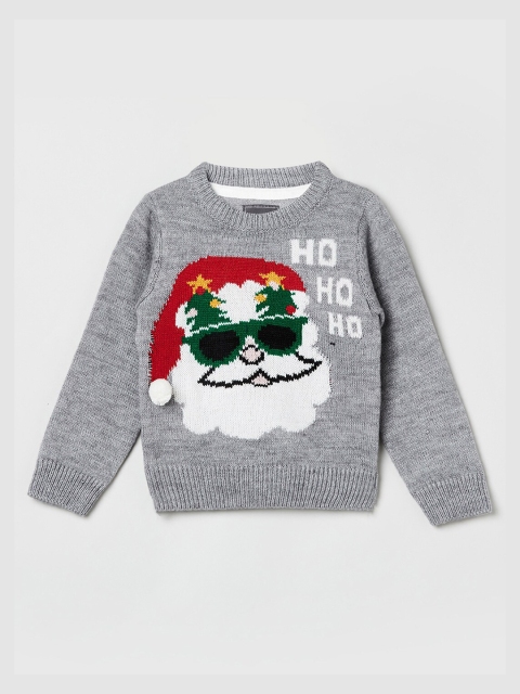 

max Boys Grey & Red Acrylic Self Design Pullover