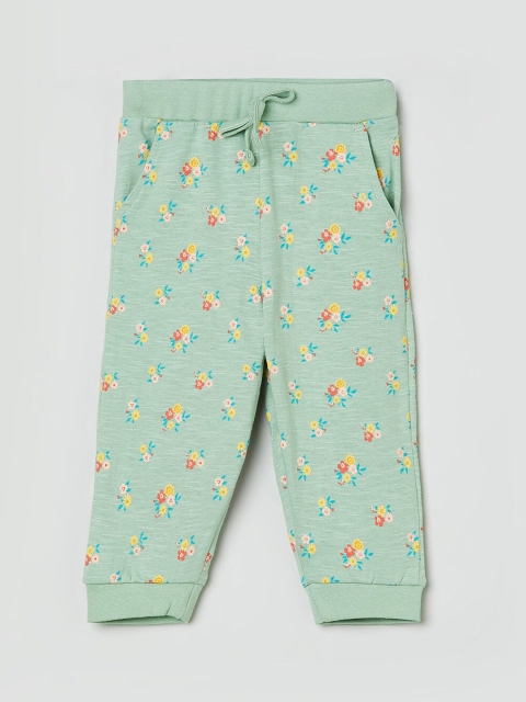 

max Girls Green Floral Printed Cotton Lounge Pants