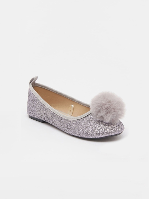 

shoexpress Girls Silver-Toned Printed Ballerinas Flats with Pom-Pom