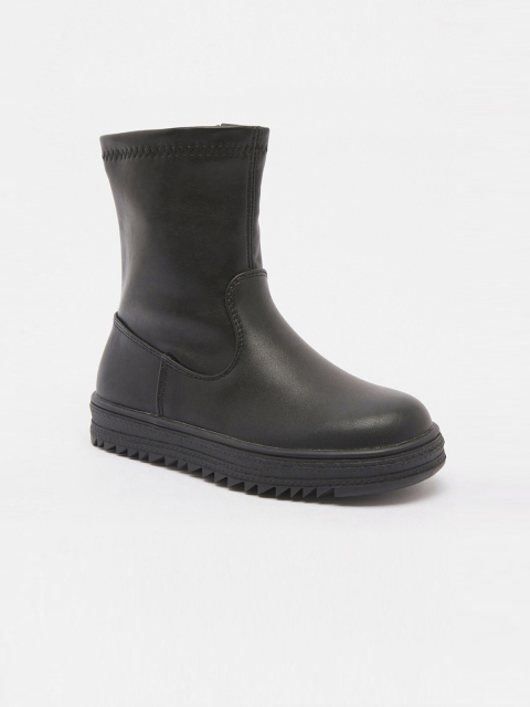 

shoexpress Girls Black Solid Mid Top Flat Boots