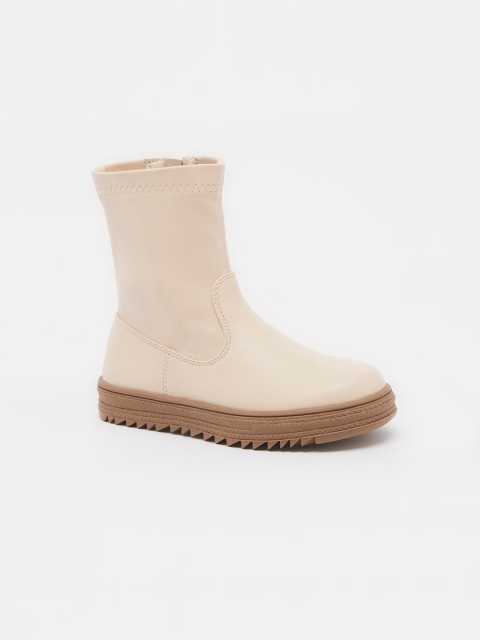 

shoexpress Girls Beige PU Mid-Top Flat Boots