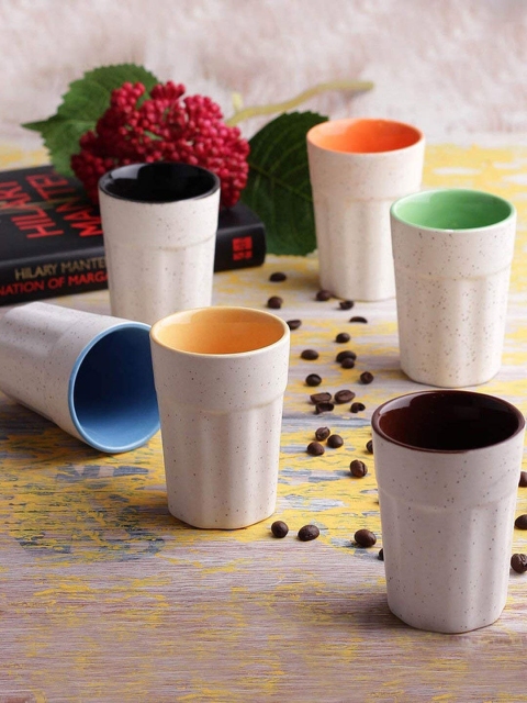 

TIED RIBBONS Set of 6 White & Orange Printed Ceramic Matte Cups