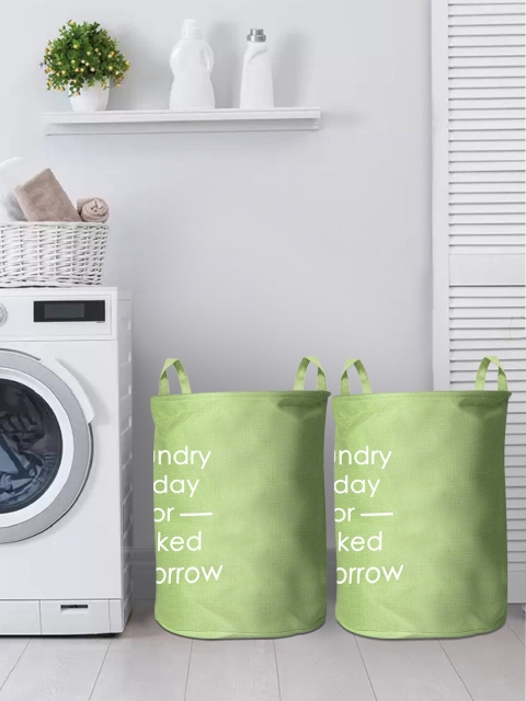

Story@home Set of 2 Green Printed Foldable Round Laundry Bag with Carry Handles
