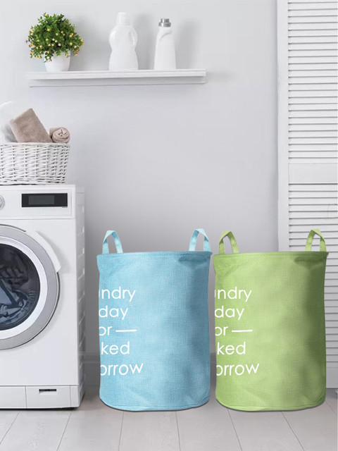 

Set of 2 Blue & Green Foldable Round Laundry Bag