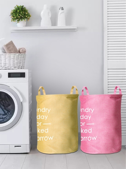 

Story@home Beige & Pink Pack Of 2 Foldable Laundry Bags With Handle