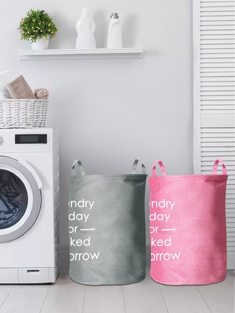 

Story@home Grey & Pink Pack Of 2 Foldable Laundry Bags With Handle