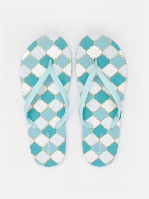 

shoexpress Women Blue Printed Thong Flip-Flops