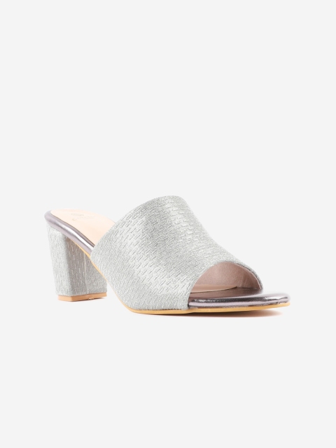 

Carlton London Silver-Toned Leather Block Mules