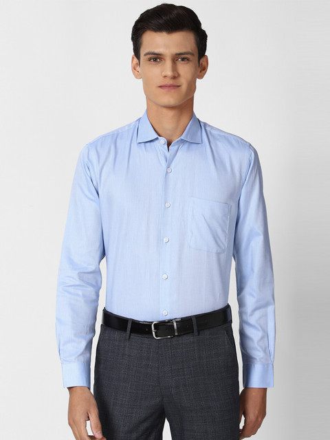 

Peter England Elite Men Blue Textured Pure Cotton Formal Shirt