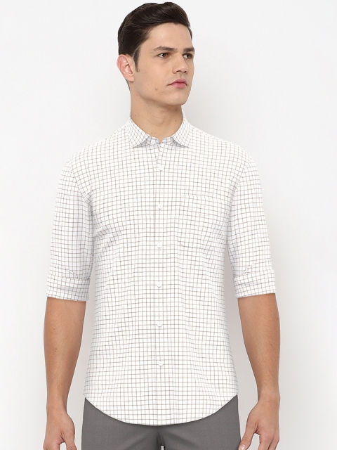 

Peter England Elite Men White Slim Fit Grid Tattersall Checks Checked Formal Shirt