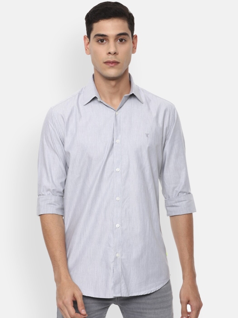 

V Dot Men Grey Slim Fit Pure Cotton Casual Shirt