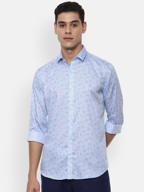 

V Dot Men Blue Slim Fit Floral Printed Cotton Casual Shirt