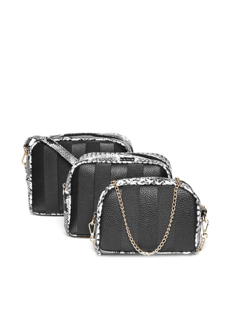 

red pout Set of 2 Black & Grey Snakeskin Print Sling Bags with Pouch