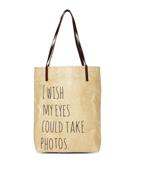 

Red pout Beige Text Print Tote Bag