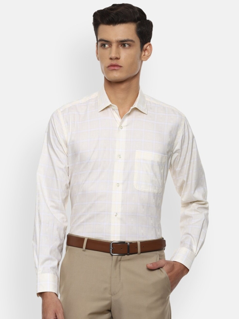 

Van Heusen Men Cream-Coloured Checked Cotton Formal Shirt