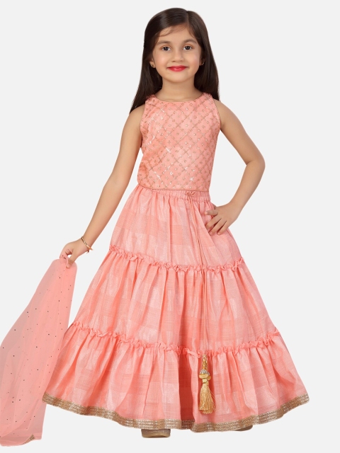 

SALWAR STUDIO Girls Pink & Gold-Toned Embellished Sequinned Ready to Wear Lehenga & Blouse With Dupatta