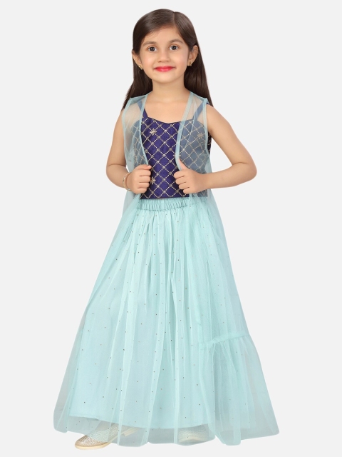 

SALWAR STUDIO Girls Blue Ready to Wear Lehenga & Blouse With Jacket