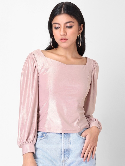 

FabAlley Pink Sweetheart Neck Shimmer Top