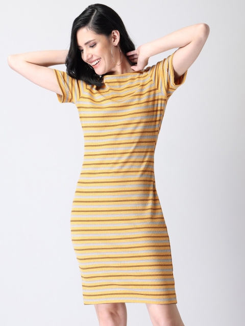 

FabAlley Yellow Striped Ethnic Sheath Dress