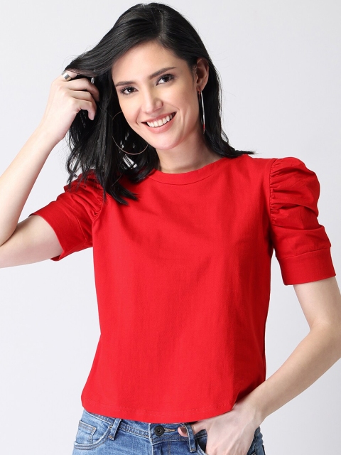 

FabAlley Red Puff Sleeves Top