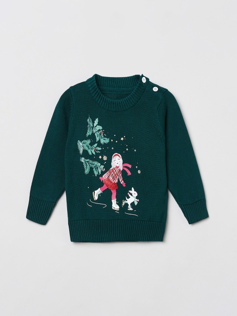 

max Girls Green & Pink Printed Pure Cotton Pullover