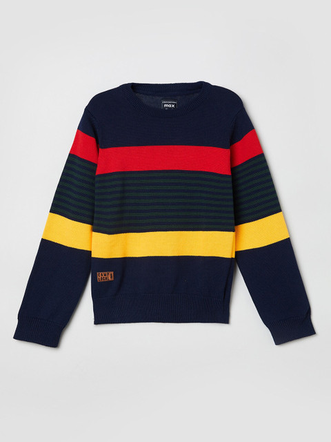 

max Boys Blue & Yellow Colourblocked Pure Cotton Pullover