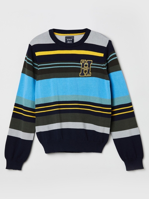 

max Boys Blue & Yellow Striped Pure Cotton Sweater