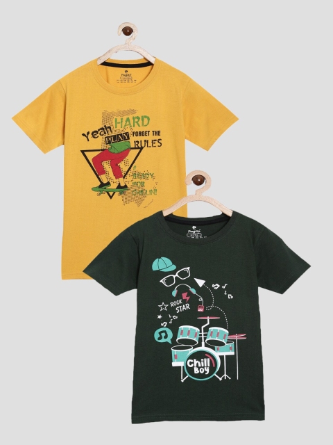 

Peejas Boys Mustard Yellow & Green 2 Printed T-shirt