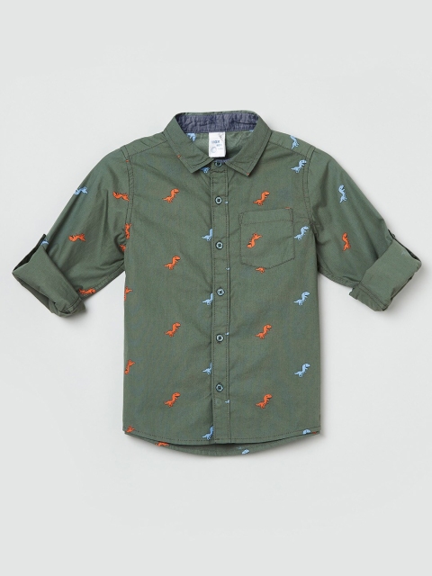 

max Boys Olive Green Printed Casual Shirt