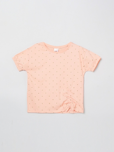 

max Girls Peach-Coloured Printed Applique T-shirt