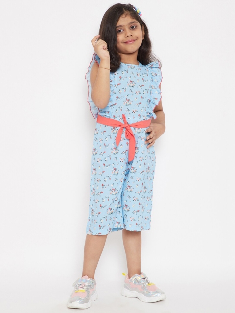 

Stylo Bug Girls Blue & Peach-Coloured Basic Jumpsuit with Ruffles