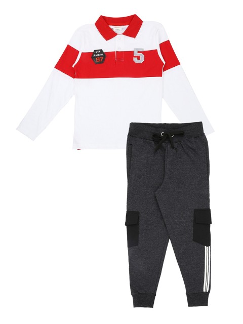 

RAINE AND JAINE Boys White & Black Colourblocked T-shirt with Trousers